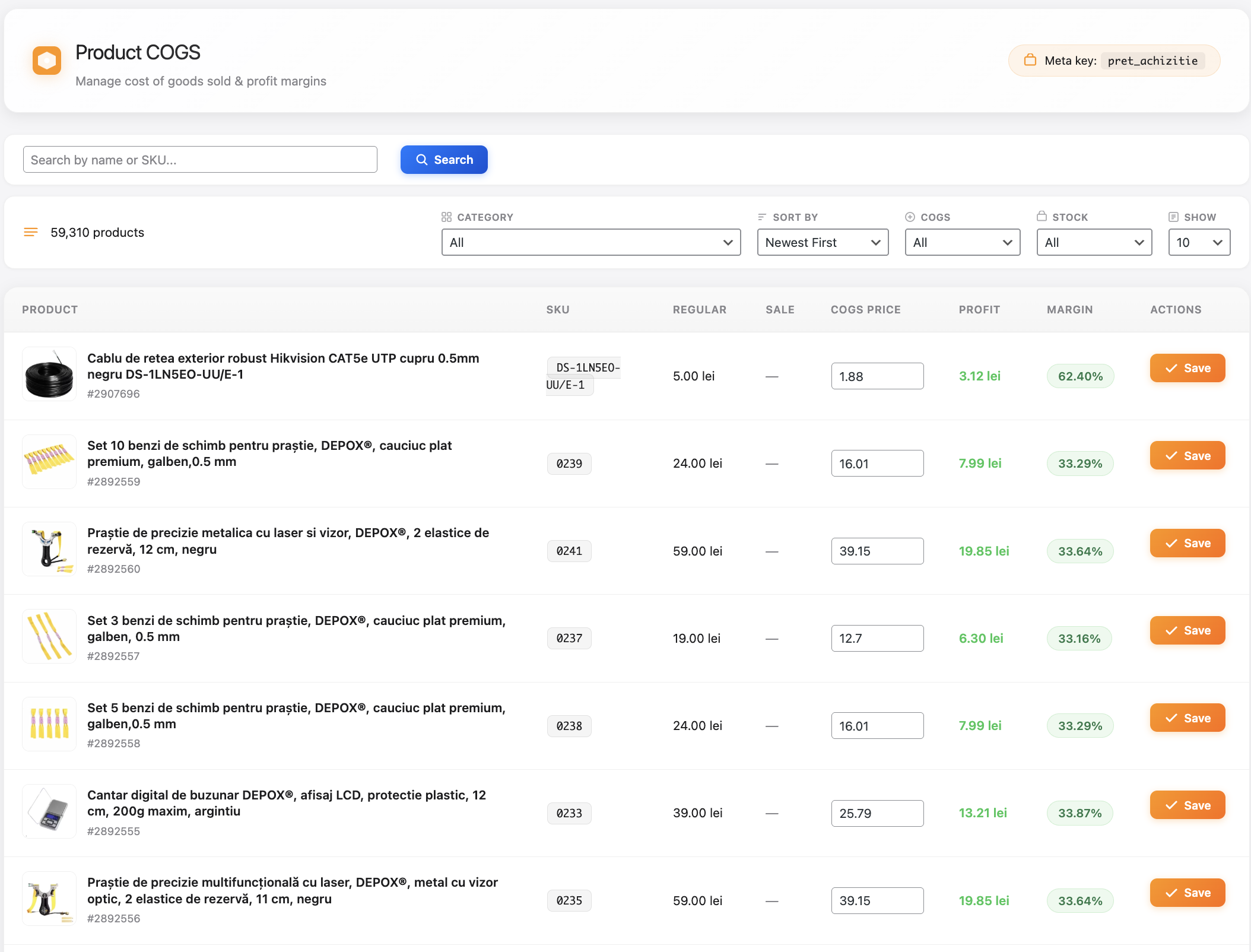 WooTrack — Product COGS: Manage purchase costs and profit margins for all products