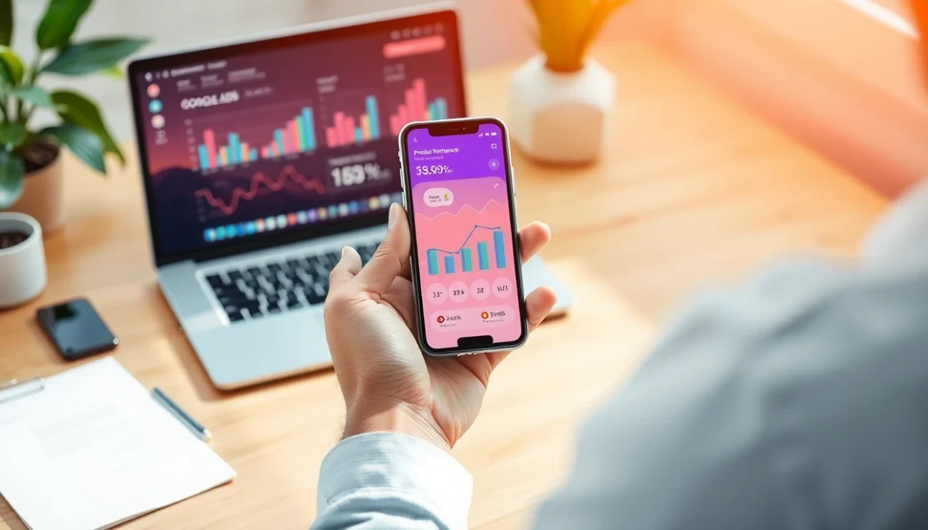 WooCommerce store owner reviewing per-product profit data on mobile app with Google Ads campaign results